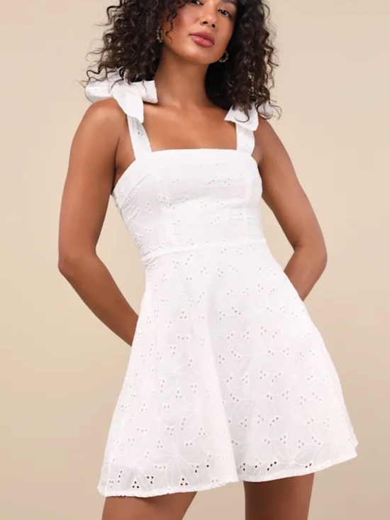 Lulus Dresses & Skirts - Sneak a Kiss White Floral Embroidered Tie-Strap Mini Dress